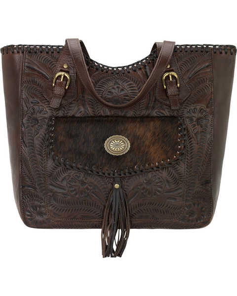 Image #1 - American West Chestnut Brown Annie's Secret Collection Large Zip Top Tote with Secret Compartment, Brown, hi-res