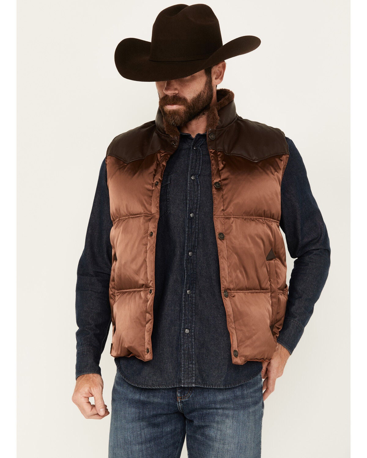Cody James Men's Retro Snap Vest, Brown, hi-res