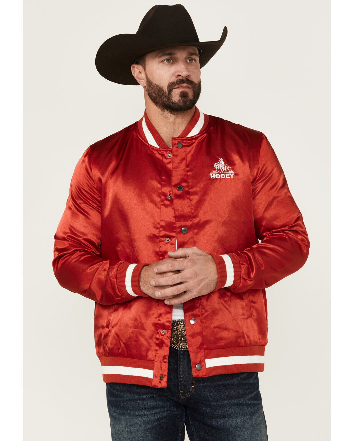 Image #2 - Hooey Men's Logo Shiny Bomber Varsity Jacket, Red, hi-res