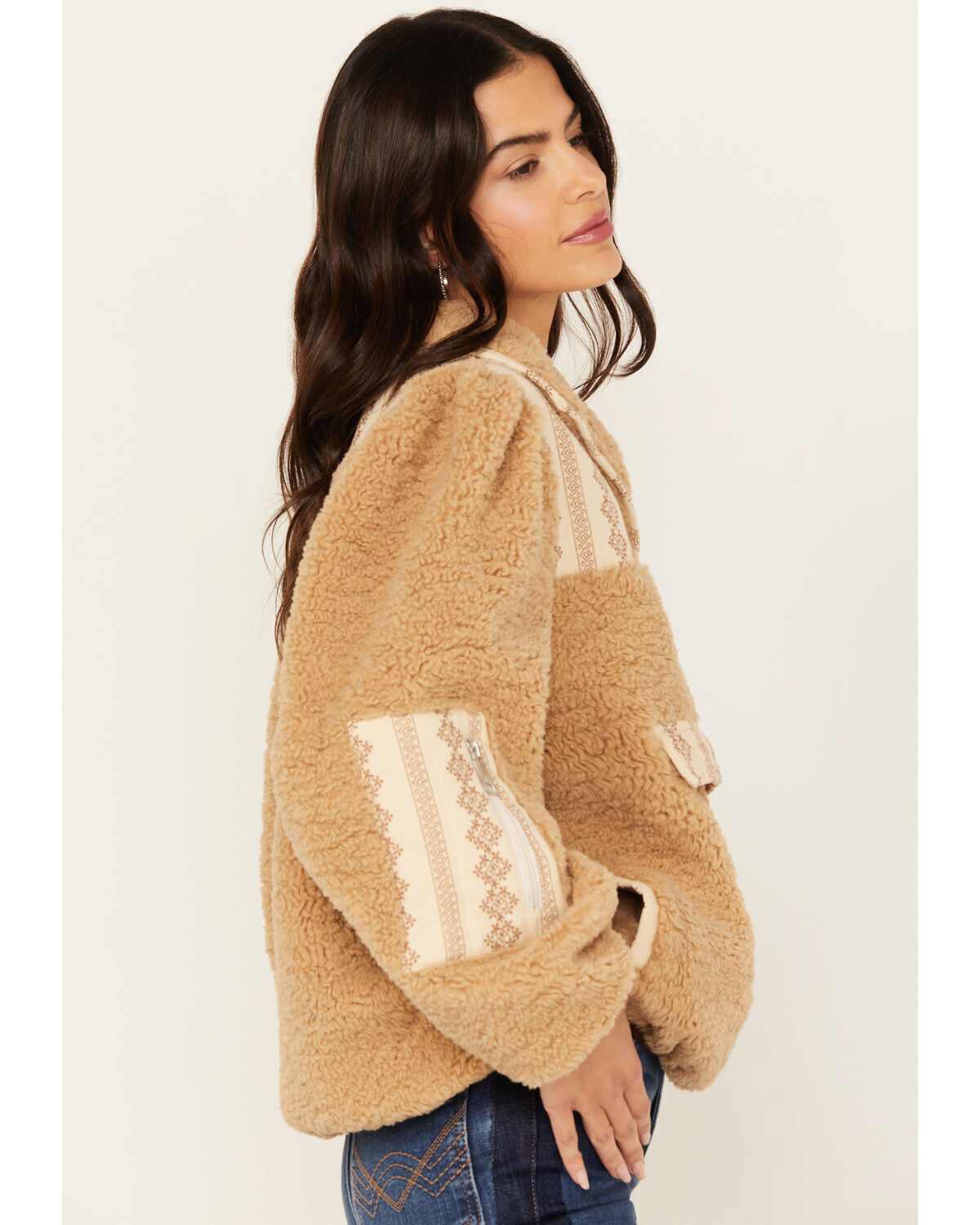 Image #2 - Driftwood Women's 1/4 Snap Sherpa Pullover, Beige, hi-res