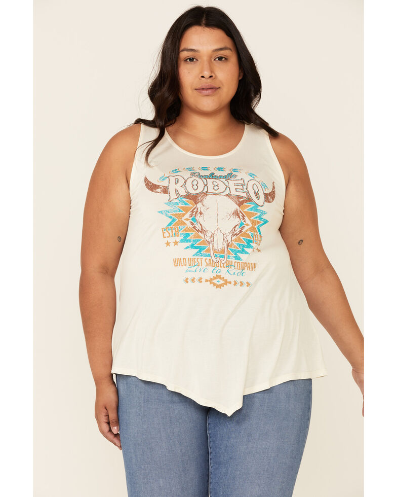Panhandle Women's Natural Rodeo Southwestern Skull Graphic Tank Top - Plus , Ivory, hi-res