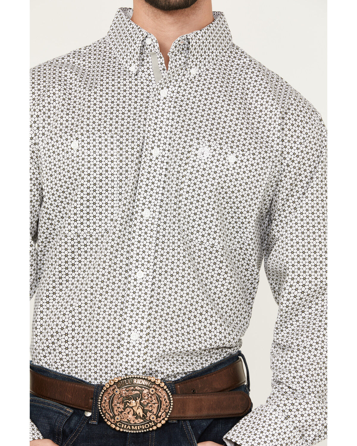 Image #3 - George Strait by Wrangler Men's Geo Print Long Sleeve Button-Down Stretch Western Shirt, Black, hi-res
