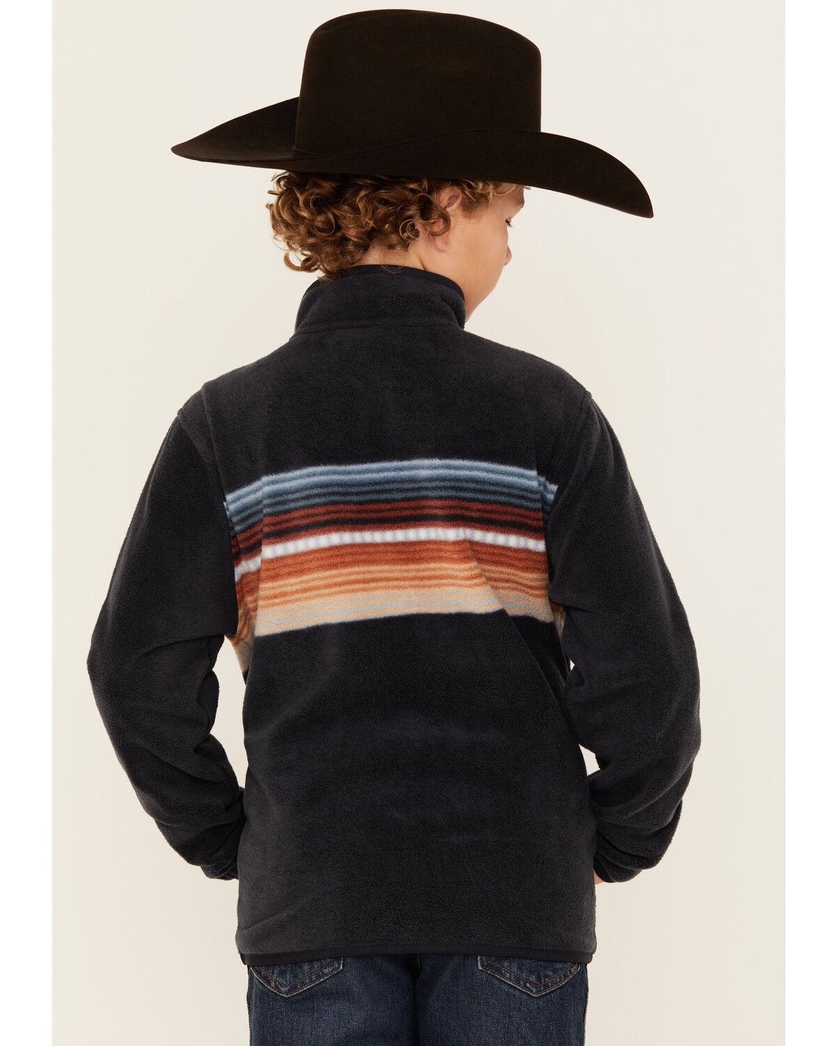Image #4 - Cinch Boy's Striped Polar Fleece Pullover, Navy, hi-res