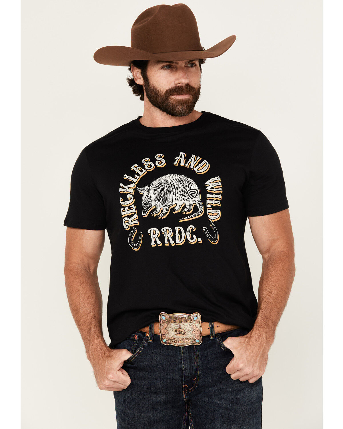 Image #1 - Rock & Roll Denim Men's Armadillo Short Sleeve Graphic T-Shirt, Black, hi-res