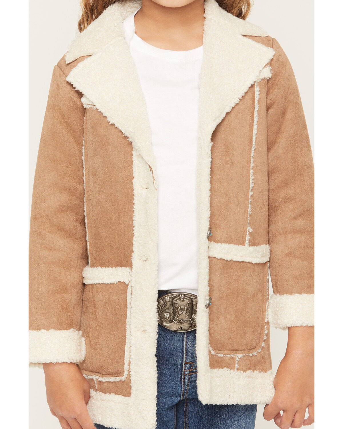 Image #3 - Shyanne Girls' Wynona Faux Suede Shearling Coat, Coffee, hi-res