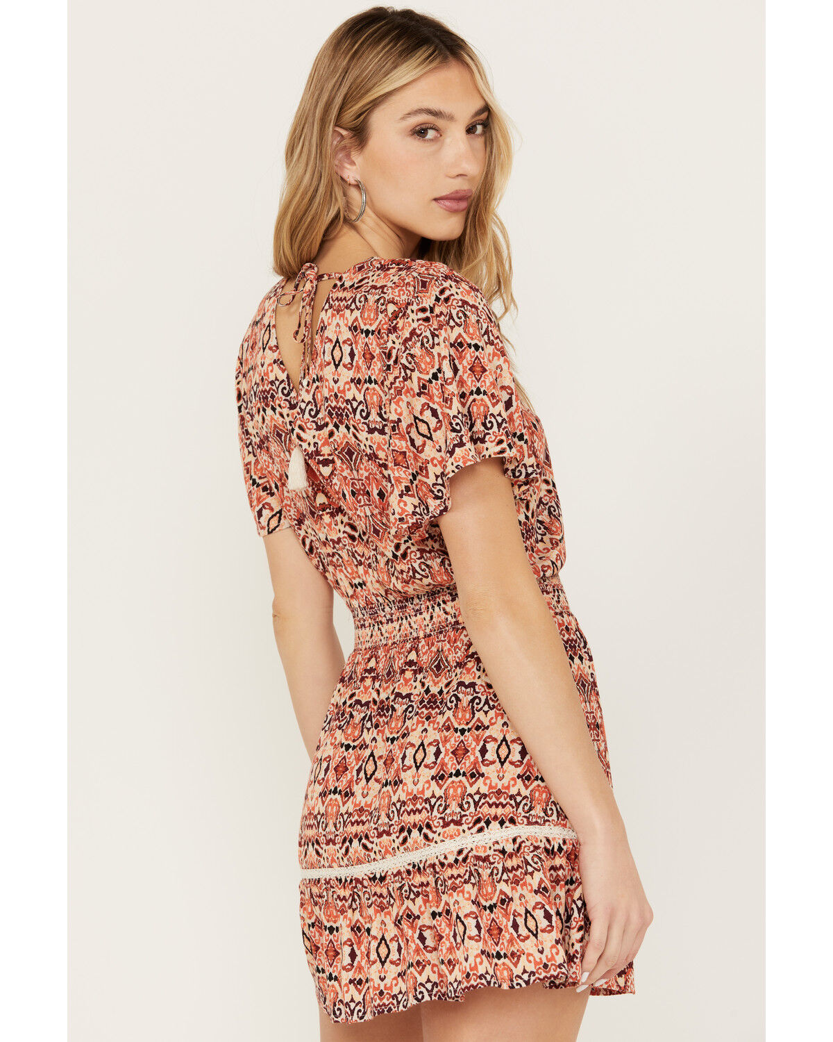 Image #4 - Idyllwind Women's Blossom Flutter Sleeve Smocked Mini Dress, Maroon, hi-res