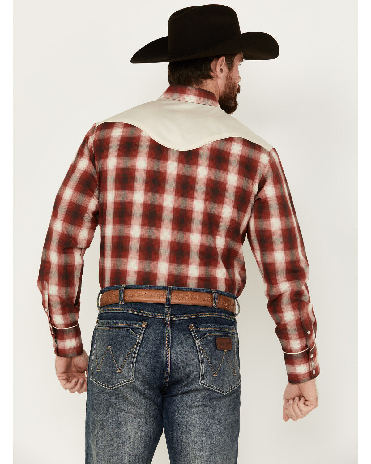 Image #4 - Roper Men's Medium Plaid Print Floral Embroidered Long Sleeve Pearl Snap Western Shirt, Red, hi-res
