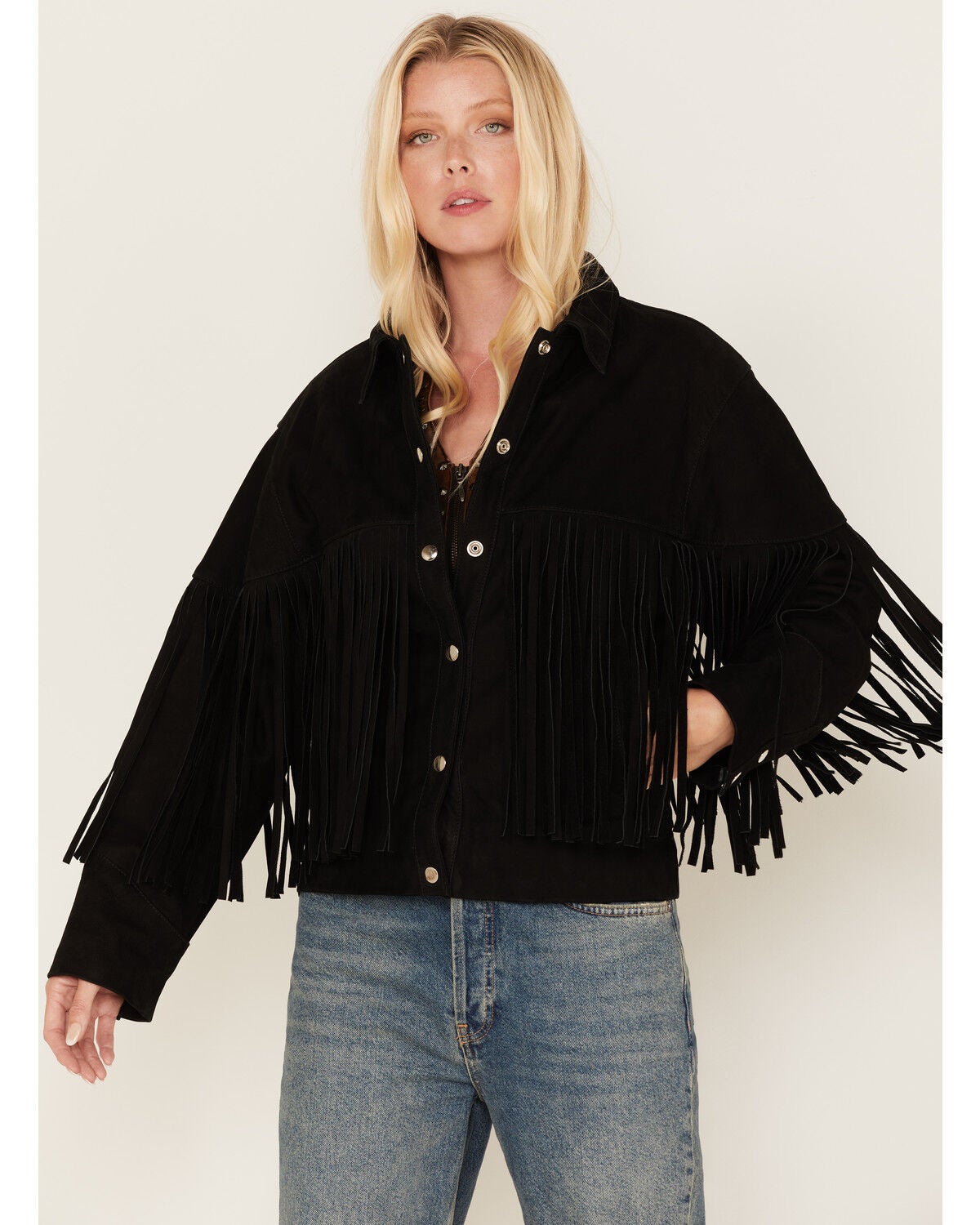Understated Leather Women's Howling Moon Fringe Jacket, Black, hi-res
