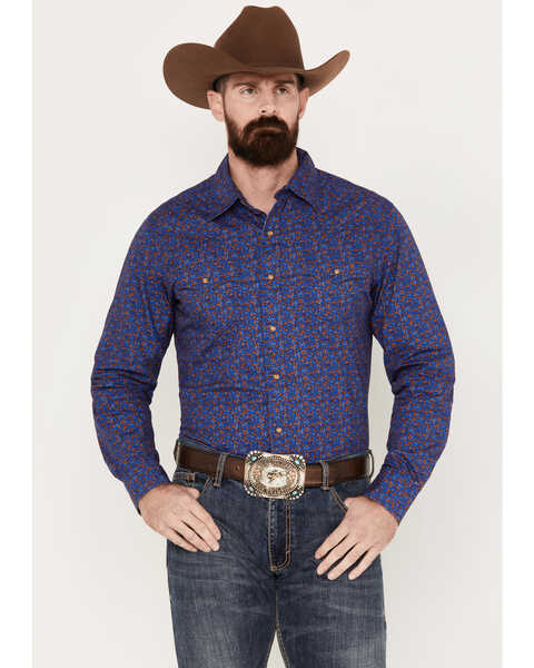Wrangler Retro Men's Floral Western Snap Shirt, Blue, hi-res