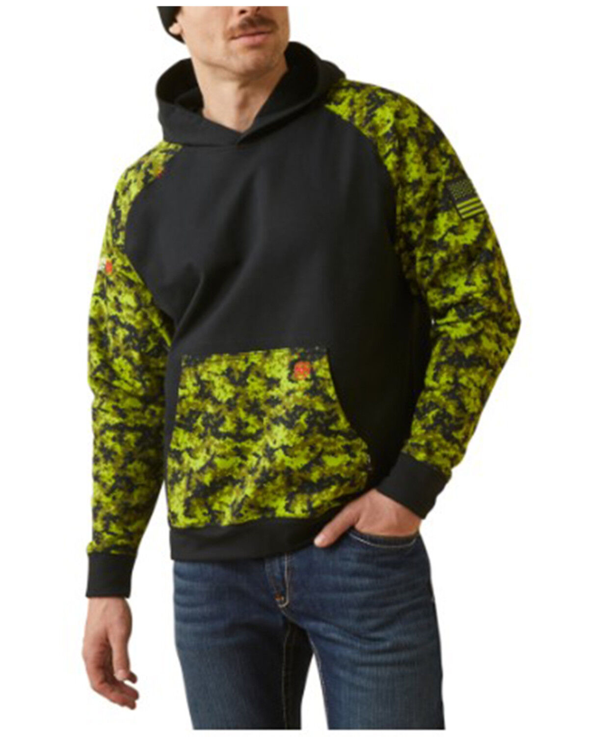 Image #1 - Ariat Men's FR DuraStretch Patriot Hoodie, Black, hi-res
