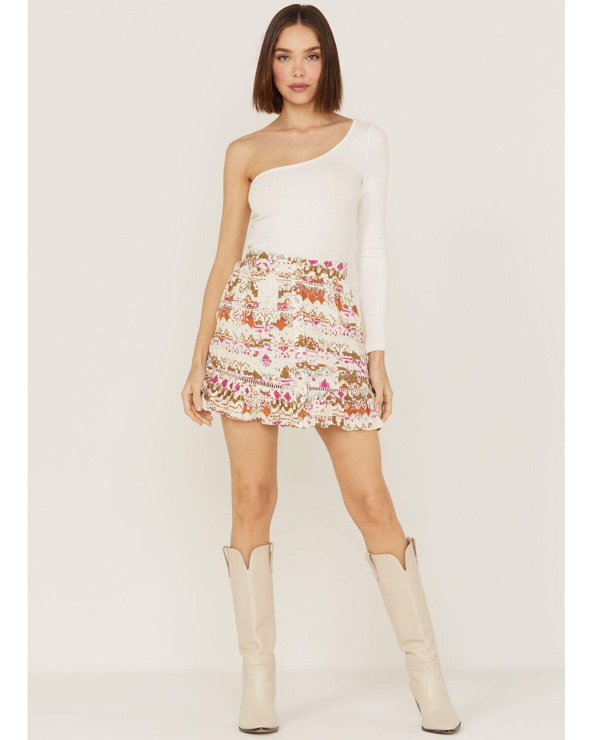 Image #1 - Shyanne Women's Abstract Southwestern Print Skirt, Fuchsia, hi-res