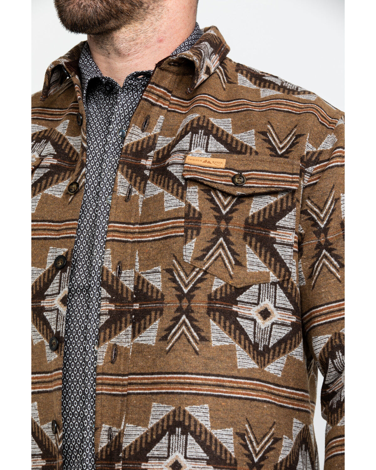Image #4 - Powder River Outfitters Men's Southwestern Jacquard Shirt Jacket, Brown, hi-res