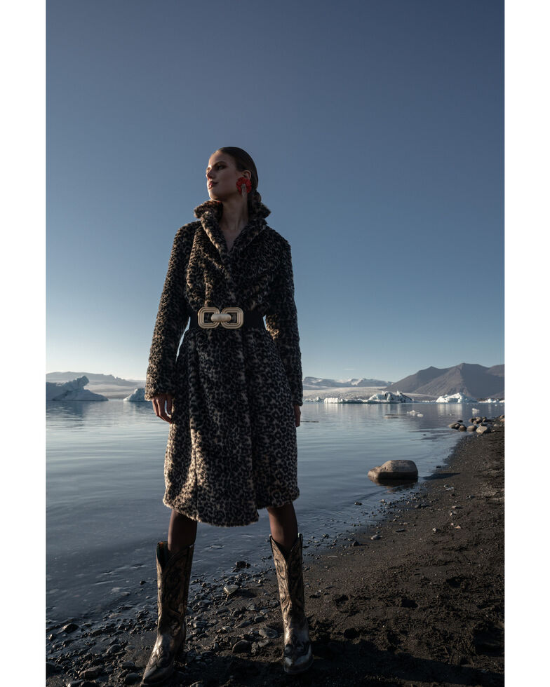 Cripple Creek Women's Leopard Faux Fur Long Coat, Leopard, hi-res