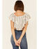 Image #3 - Angie Women's Stripe Butterfly Short Sleeve Crop Top , Cream, hi-res