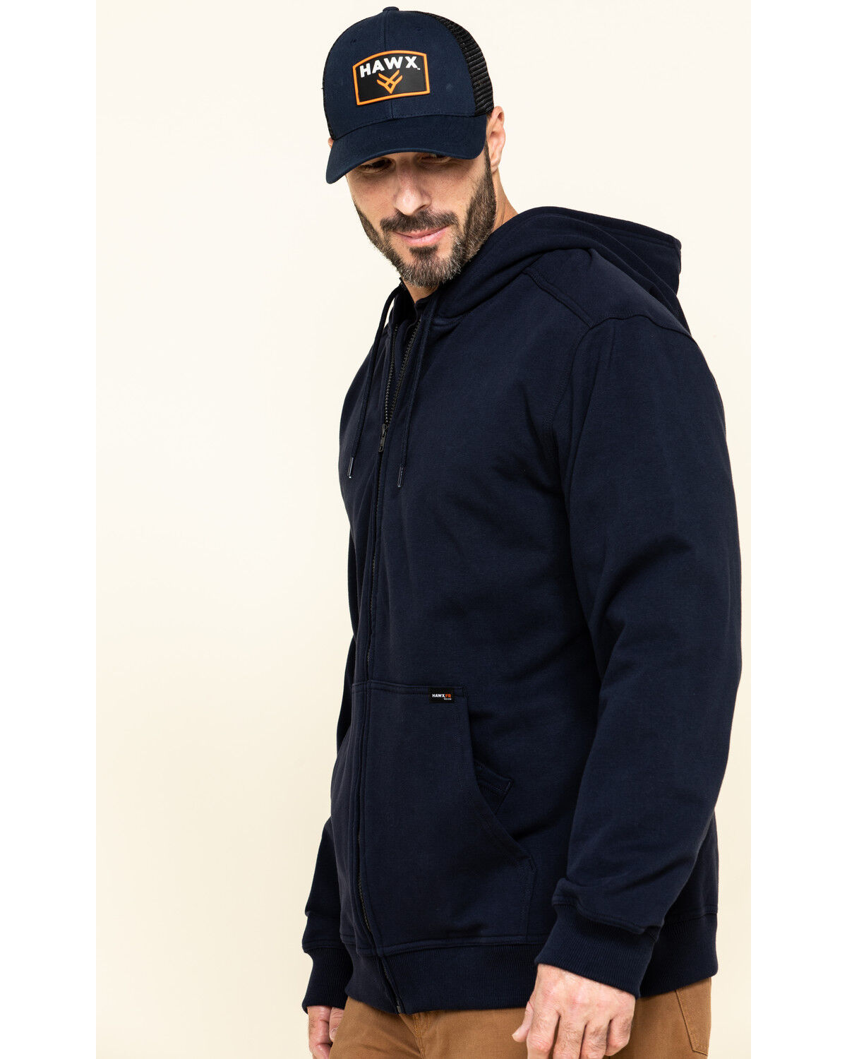 Image #3 - Hawx Men's FR Zip Up Fleece Hooded Work Hoodie, Navy, hi-res