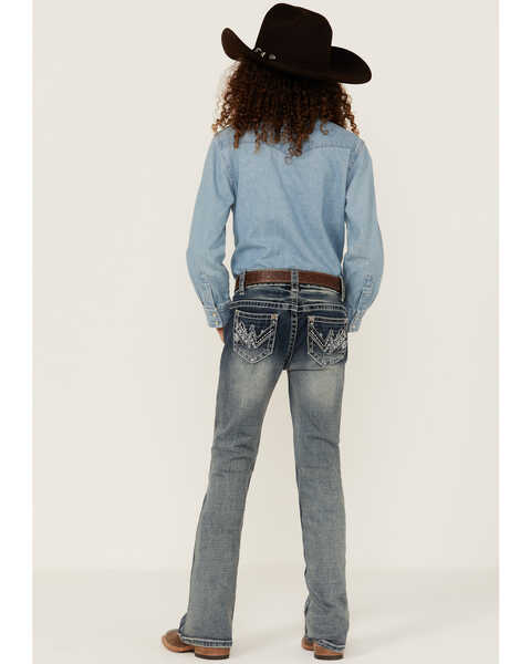 Image #3 - Shyanne Little Girls' Medium Wash Geo Embroidered Pocket Bootcut Jeans, Blue, hi-res
