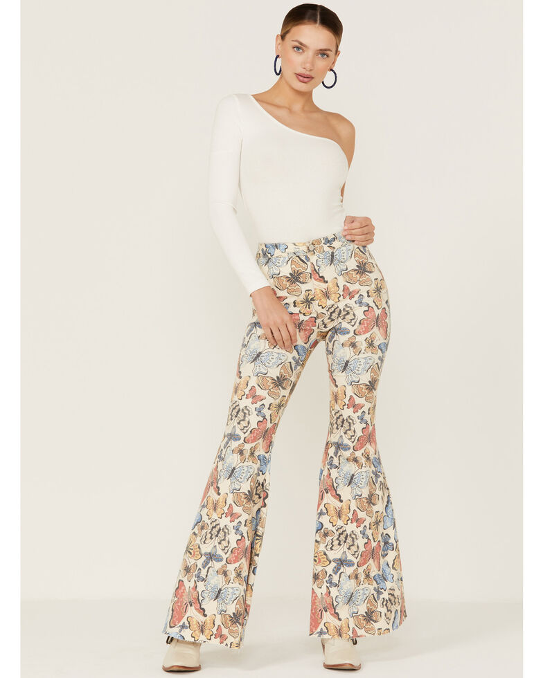 Free People Women's Multicolored Butterfly Just Float On Flare Jeans, Multi, hi-res