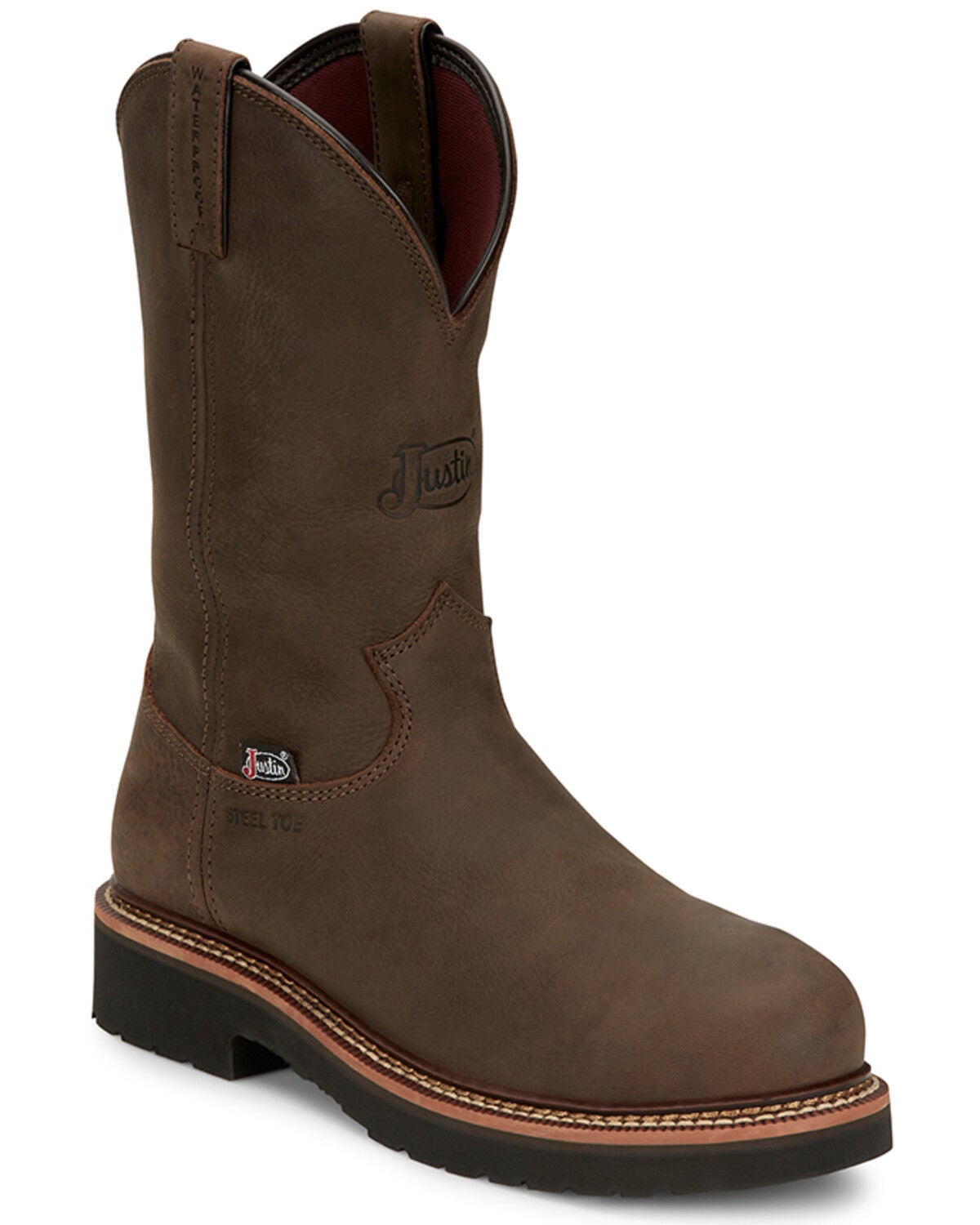 Justin Men's Carbide Waterproof Work Boots - Steel Toe, Brown, hi-res