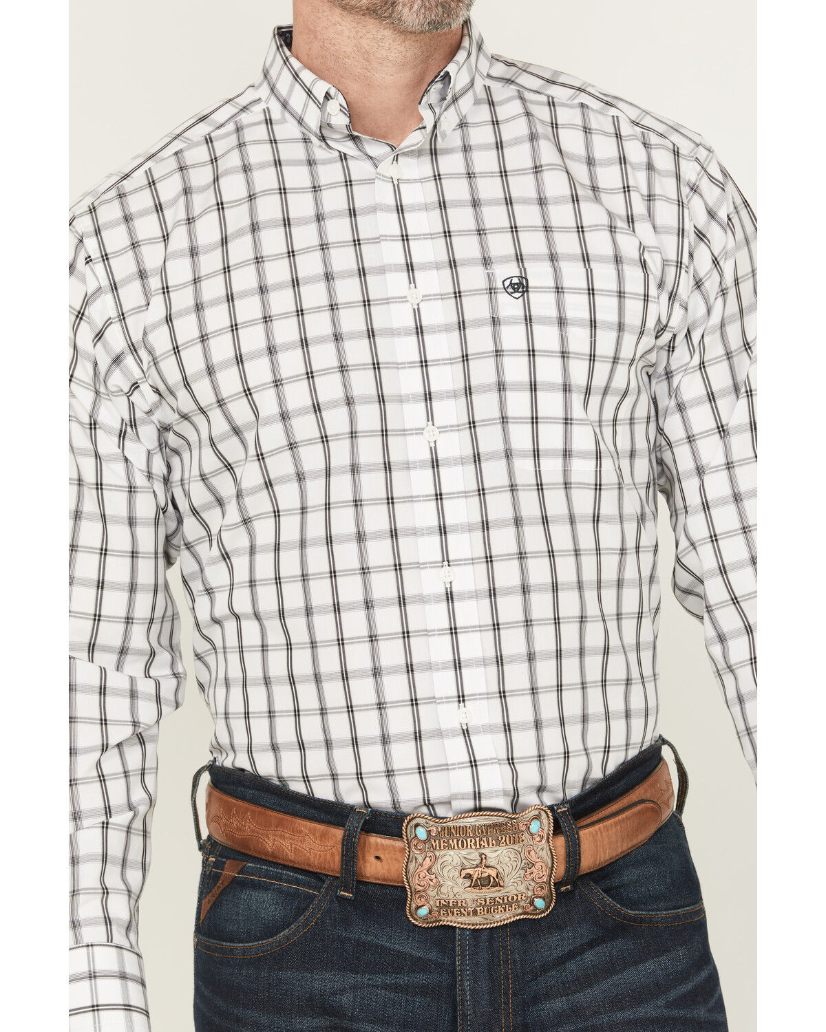 Image #3 - Ariat Men's Remi Wrinkle Free Plaid Print Long Sleeve Button-Down Western Shirt, White, hi-res