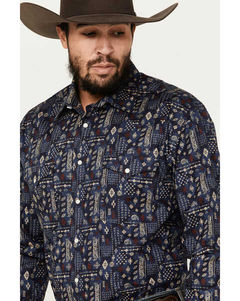 Image #2 - Rough Stock by Panhandle Men's Bandana Southwestern Print Long Sleeve Snap Stretch Western Shirt, Navy, hi-res
