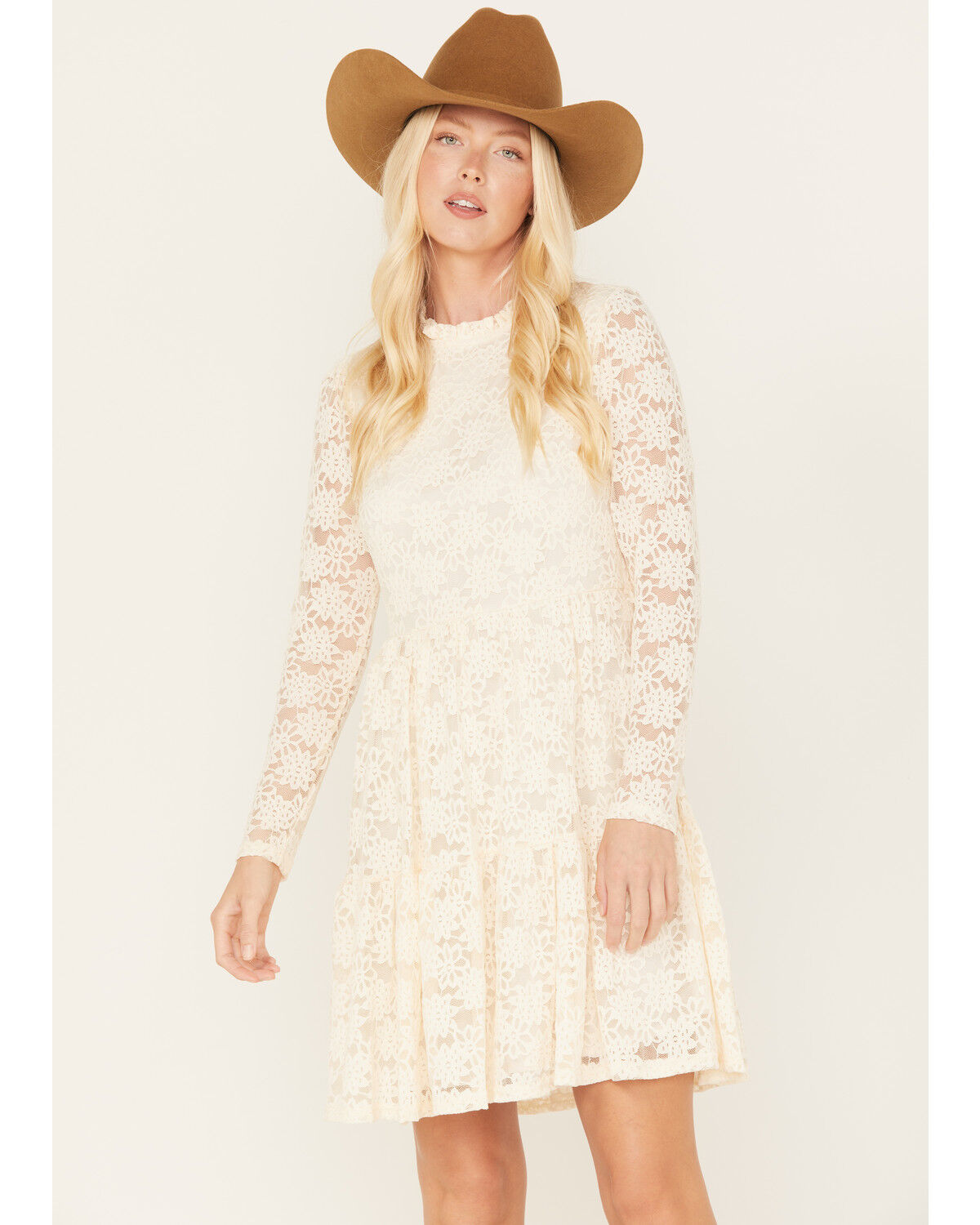 Image #2 - Molly Bracken Women's Long Sleeve Lace Mini Dress, Off White, hi-res
