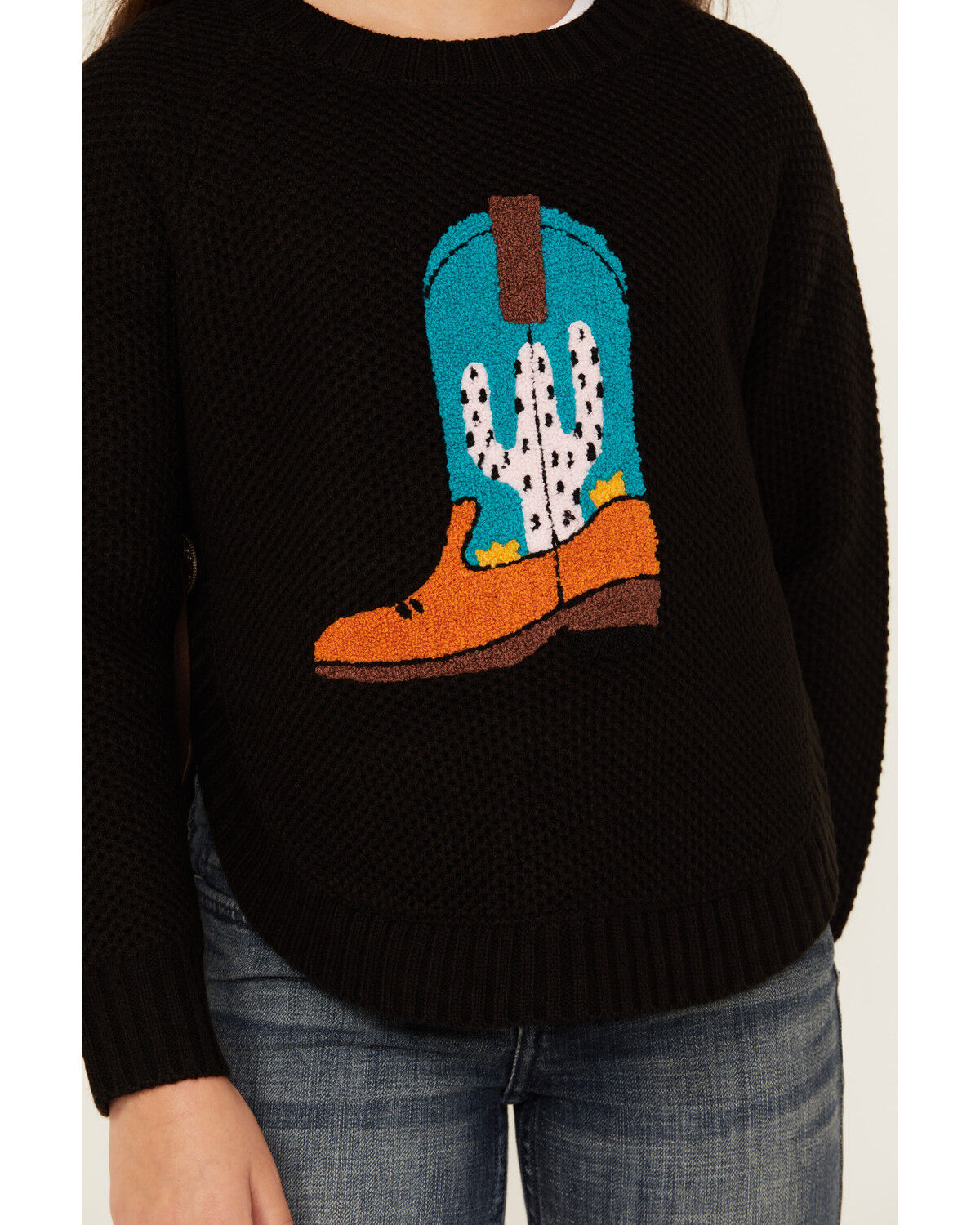 Image #3 - Cotton & Rye Girls' Boot Applique Round Bottom Sweater, Black, hi-res