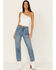 Image #1 - Rock & Roll Denim Women's Medium Wash High Rise Rhinestone Cropped Straight Jeans , Medium Wash, hi-res