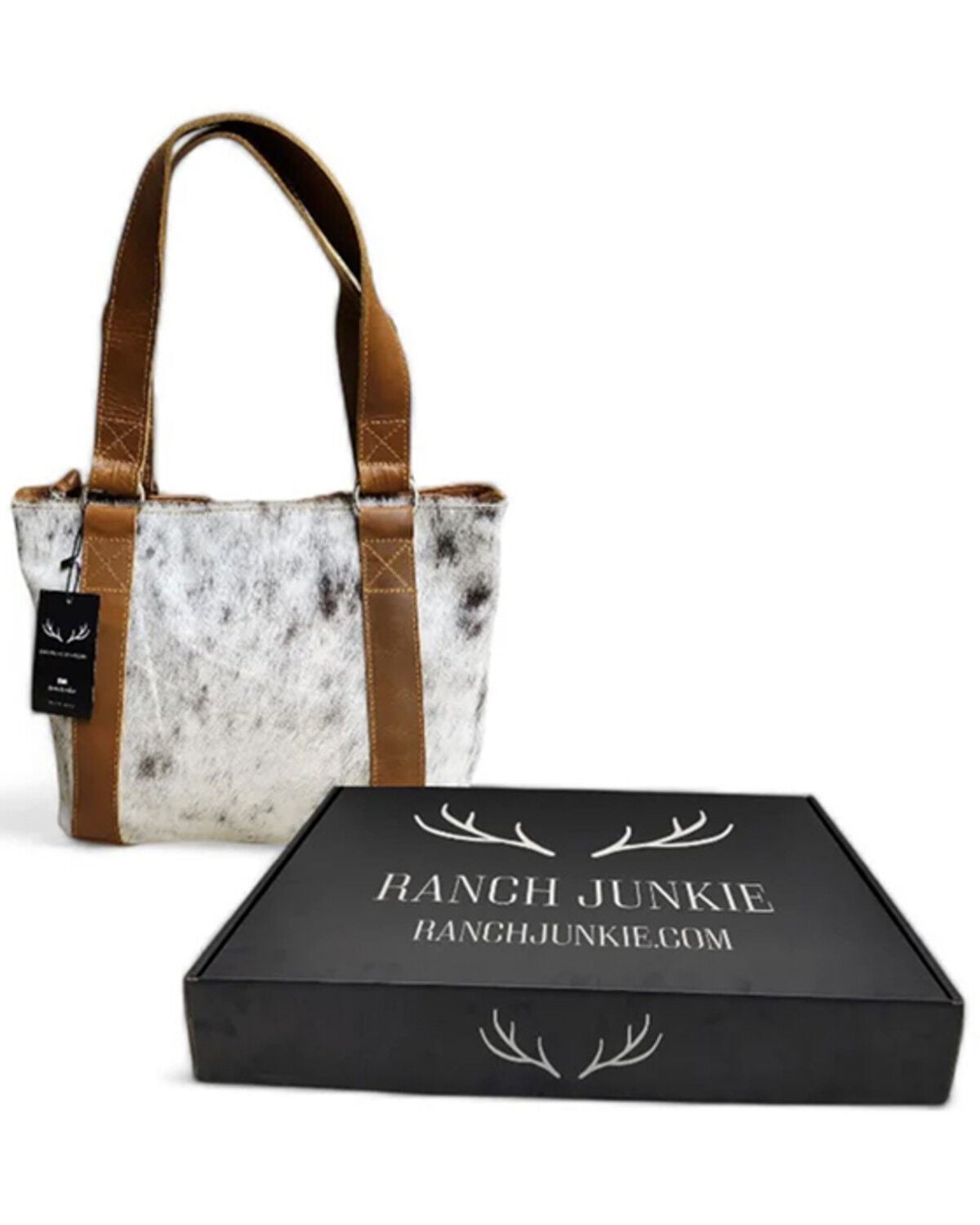Image #2 - Ranch Junkie Women's Highlands Cowhide Tote Bag, Black/white, hi-res
