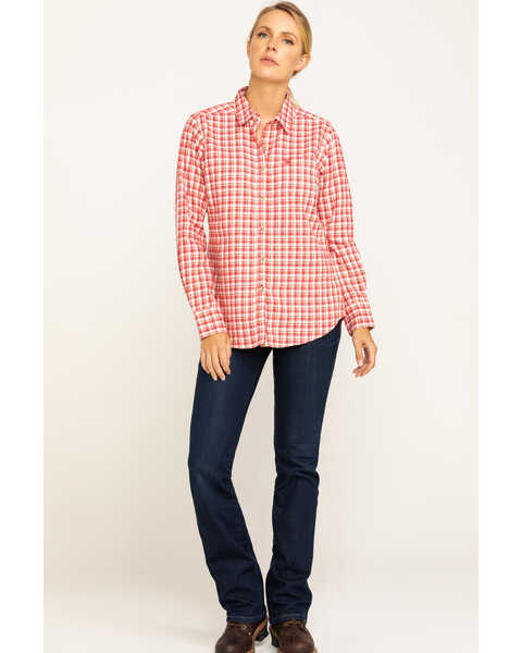 Image #6 - Ariat Women's Boot Barn Exclusive FR Talitha Plaid Long Sleeve Work Shirt , Red, hi-res