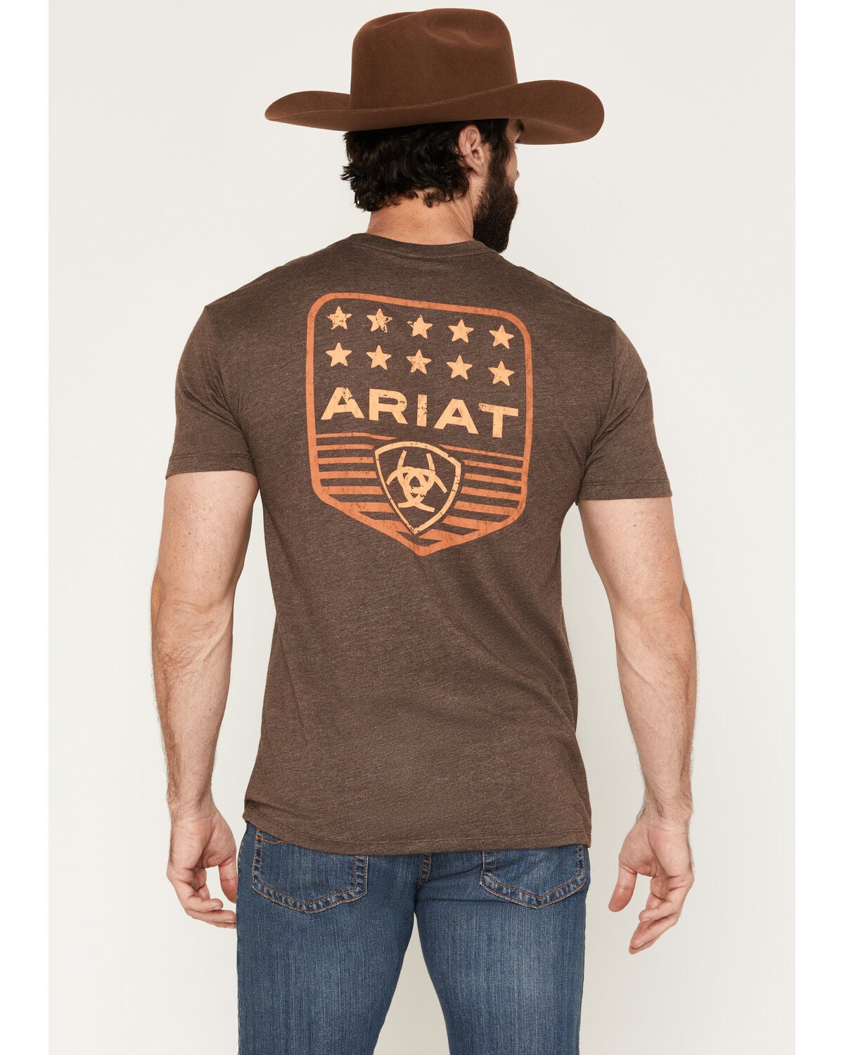 Image #1 - Ariat Men's Logo Patriotic Badge Short Sleeve Graphic T-Shirt, Brown, hi-res