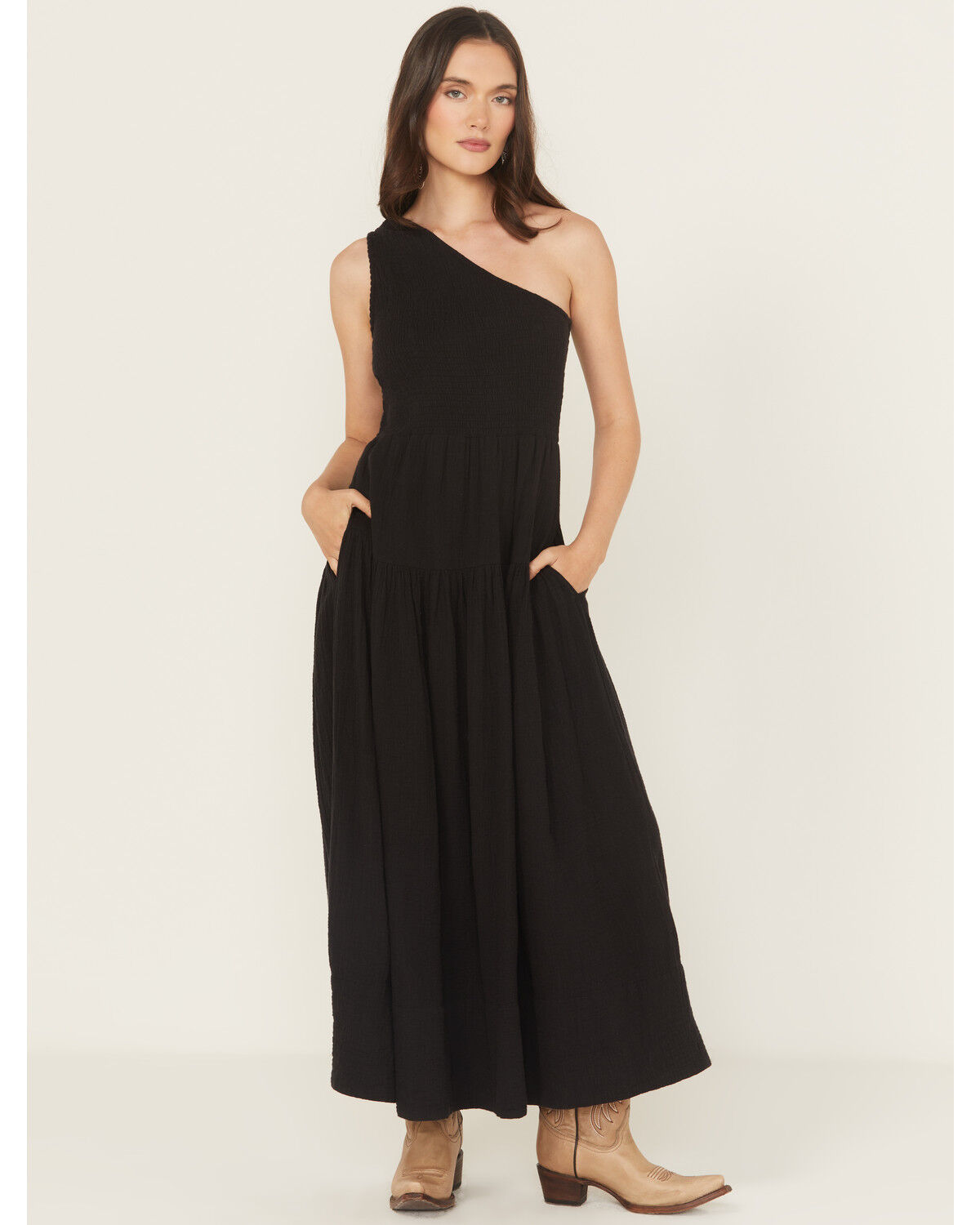 Image #1 - Revel Women's Solid One Shoulder Midi Dress, Black, hi-res