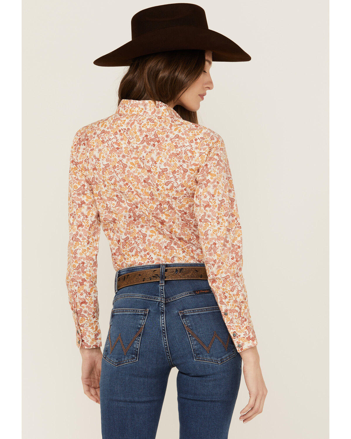 Image #4 - Shyanne Women's Paisley Print Long Sleeve Snap Stretch Western Shirt, Gold, hi-res