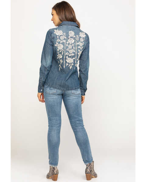 Image #6 - Stetson Women's Floral Embroidered Denim Long Sleeve Pearl Snap Western Shirt, , hi-res