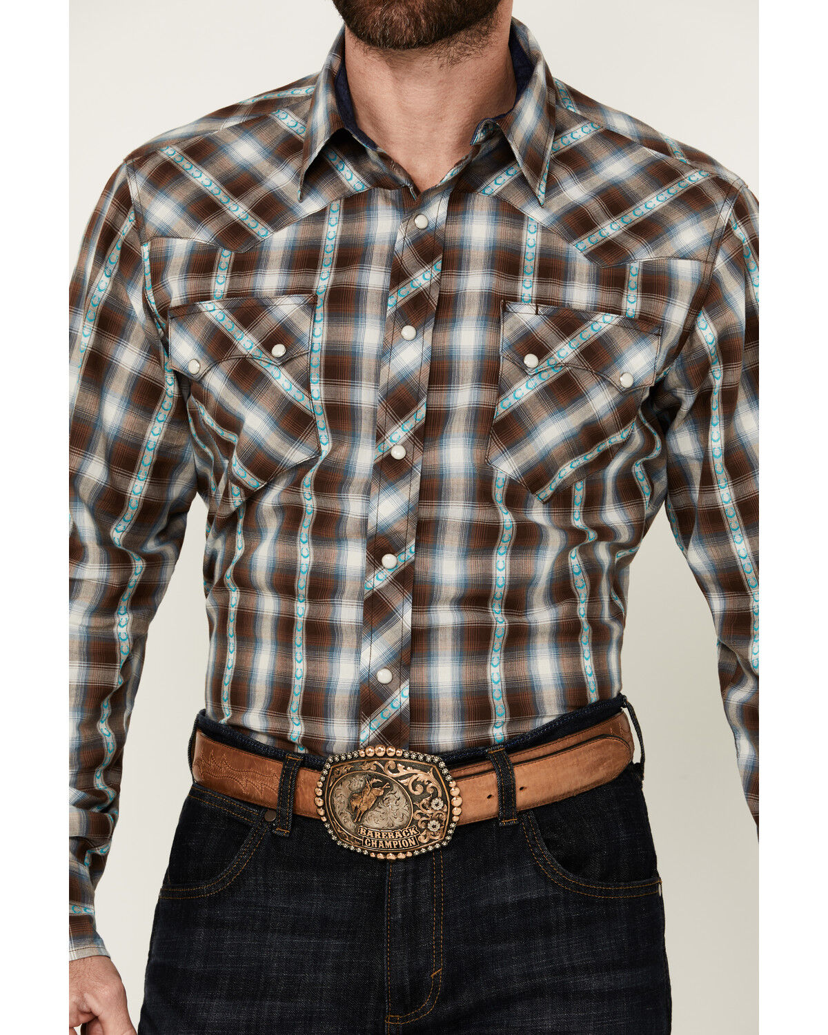 Image #3 - Roper Men's West Made Plaid Print Long Sleeve Snap Western Shirt, Brown, hi-res