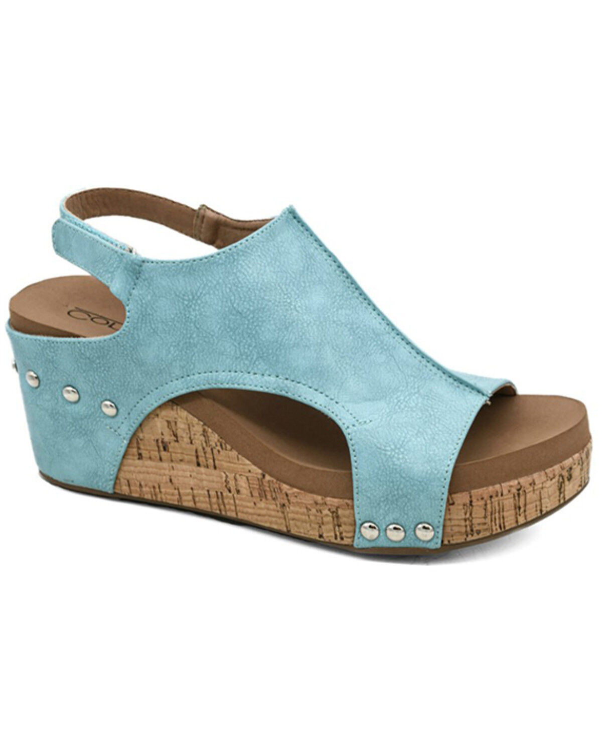 Image #1 - Corkys Women's Carley Wedge Heels, Teal, hi-res
