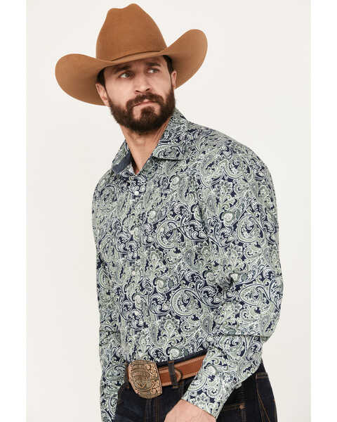 Image #2 - Stetson Men's Paisley Print Long Sleeve Snap Western Shirt , Sage, hi-res