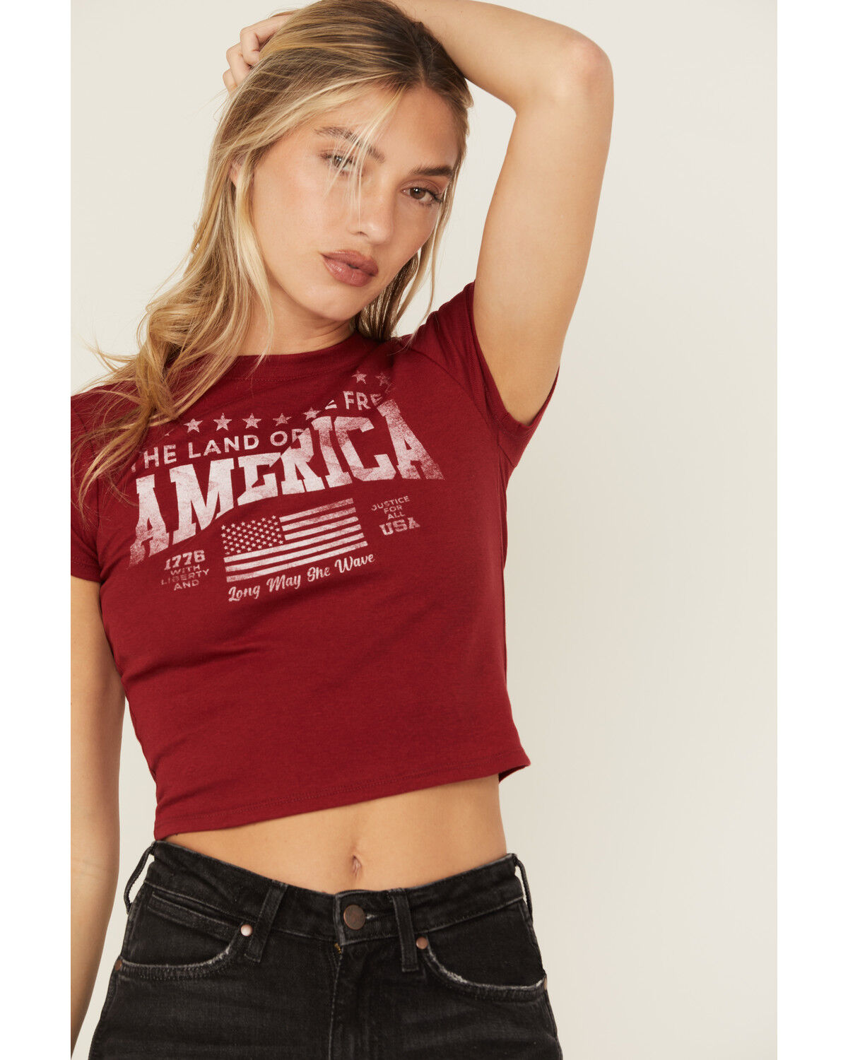 Image #2 - Youth in Revolt Women's Land Free Short Sleeve Graphic Tee, Red, hi-res