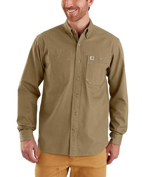 Carhartt Men's Rugged Flex Rigby Long-Sleeve Work Shirt - Big , Beige/khaki, hi-res