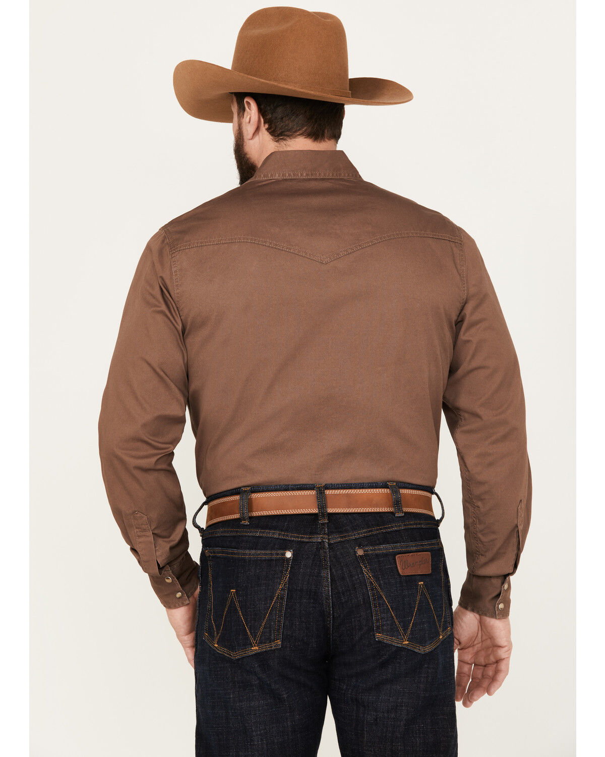 Image #4 - Wrangler Retro Men's Premium Solid Long Sleeve Snap Western Shirt, Brown, hi-res