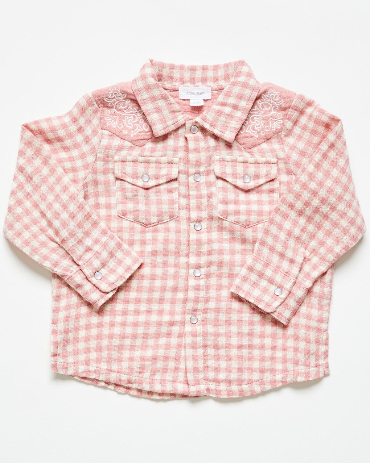 Image #1 - Angel Dear Infant Girls' Plaid Print Long Sleeve Snap Western Shirt, Pink, hi-res