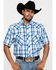 Image #1 - Resistol Men's Blue Vallecito Large Plaid Short Sleeve Western Shirt , Blue, hi-res