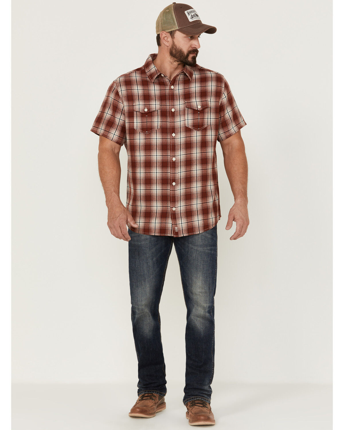 Image #2 - Brothers and Sons Men's Large Plaid Short Sleeve Button Down Western Shirt, Red, hi-res