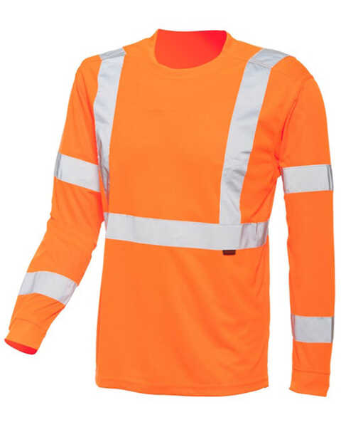 Wolverine Men's Hi-Vis Caution Long Sleeve Work T-Shirt , Orange, hi-res