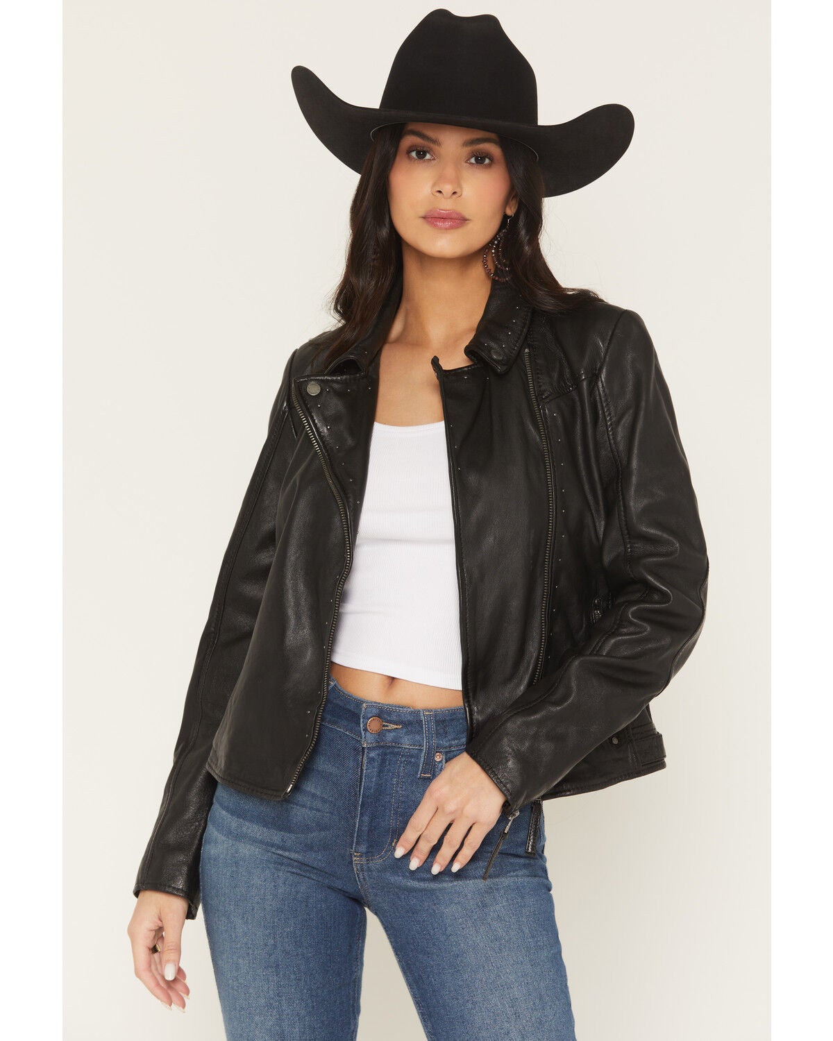 Image #1 - Mauritius Women's Morgan Studded Scatter Star Leather Jacket, Black, hi-res