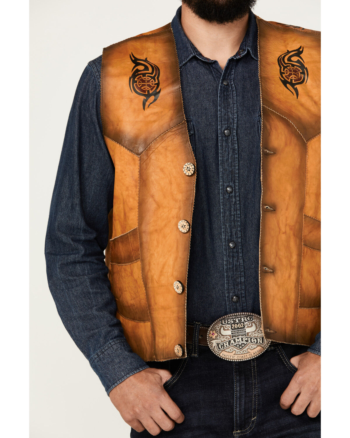 Image #3 - Kobler Leather Men's Eagle Leather Vest, Beige, hi-res