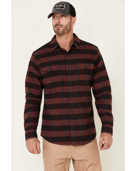Hawx Men's Harris Stretch Plaid Print Long Sleeve Button Down Work Flannel Shirt - Tall , Dark Red, hi-res