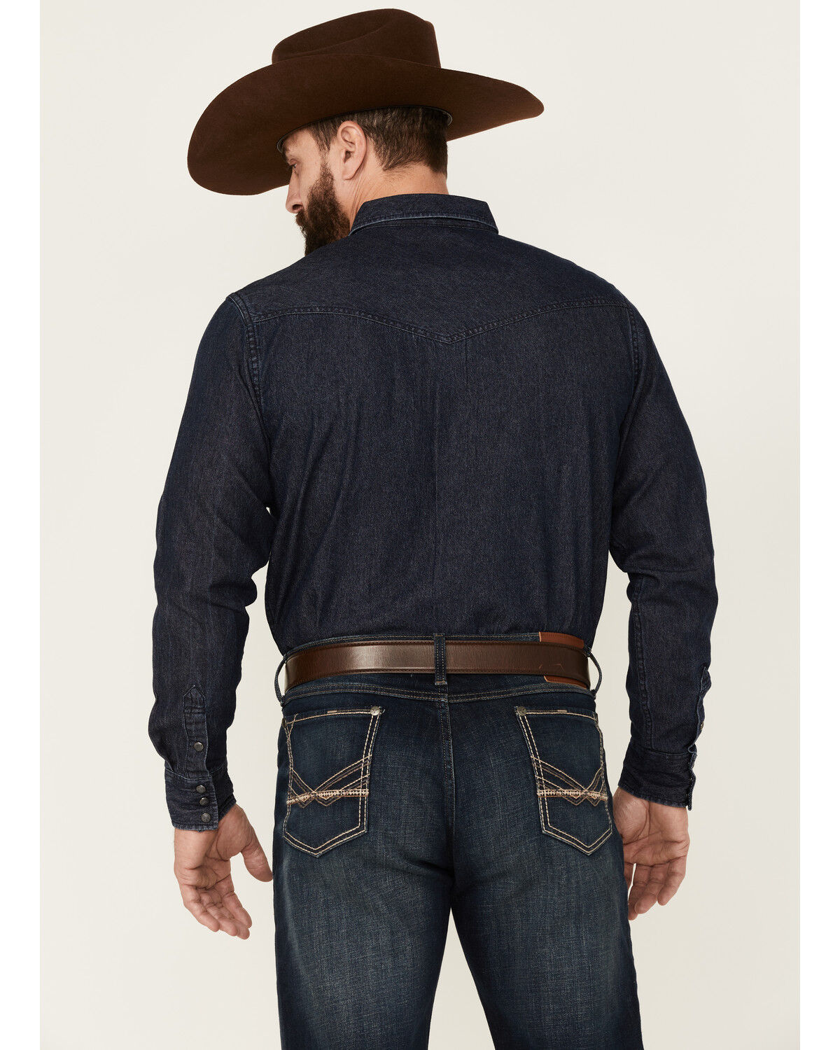 Image #5 - Blue Ranchwear Men's Heavyweight Dark Wash Denim Snap Western Shirt, Dark Blue, hi-res