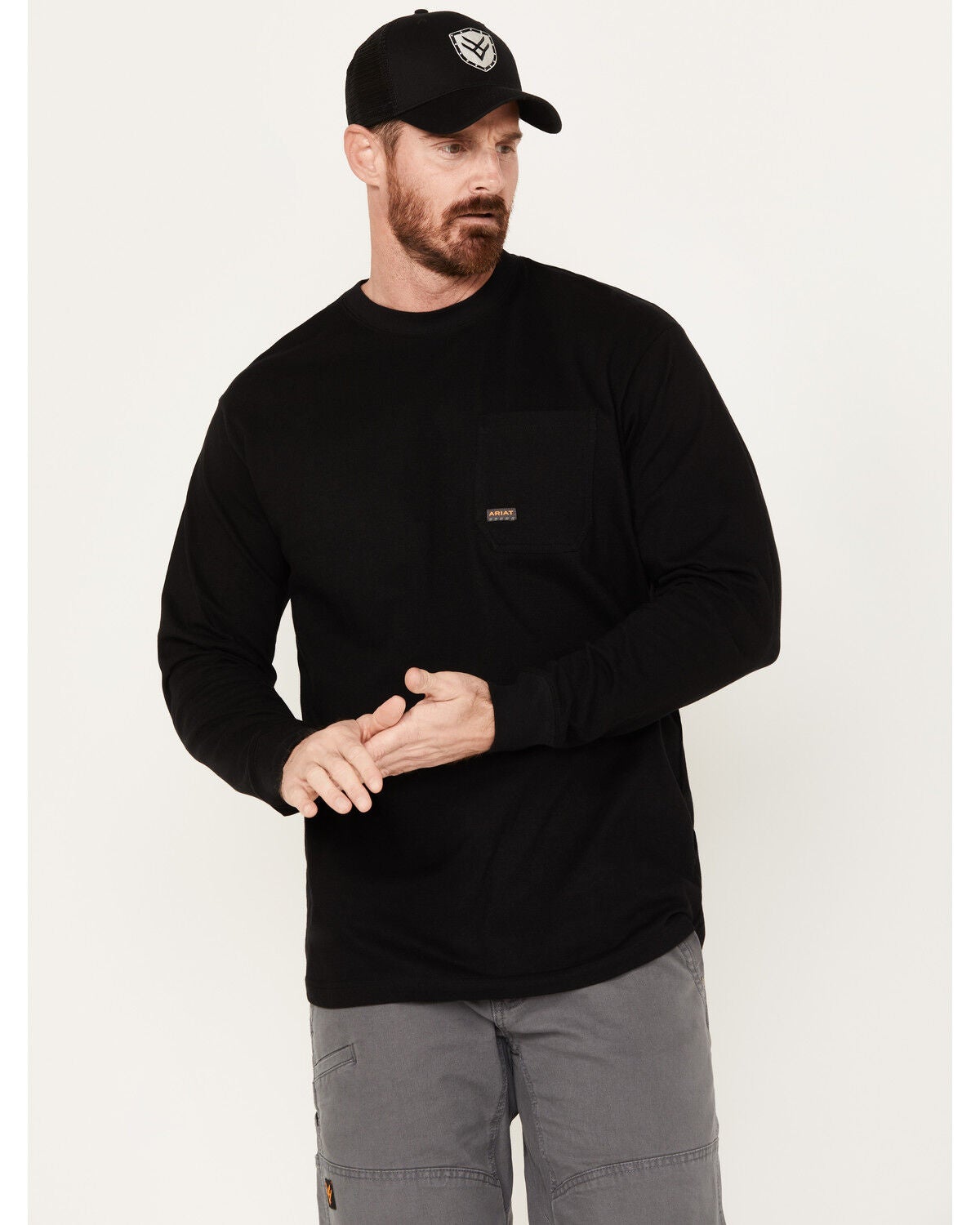 Ariat Men's Rebar Stretch Union City Long Sleeve Work T-Shirt, Black, hi-res