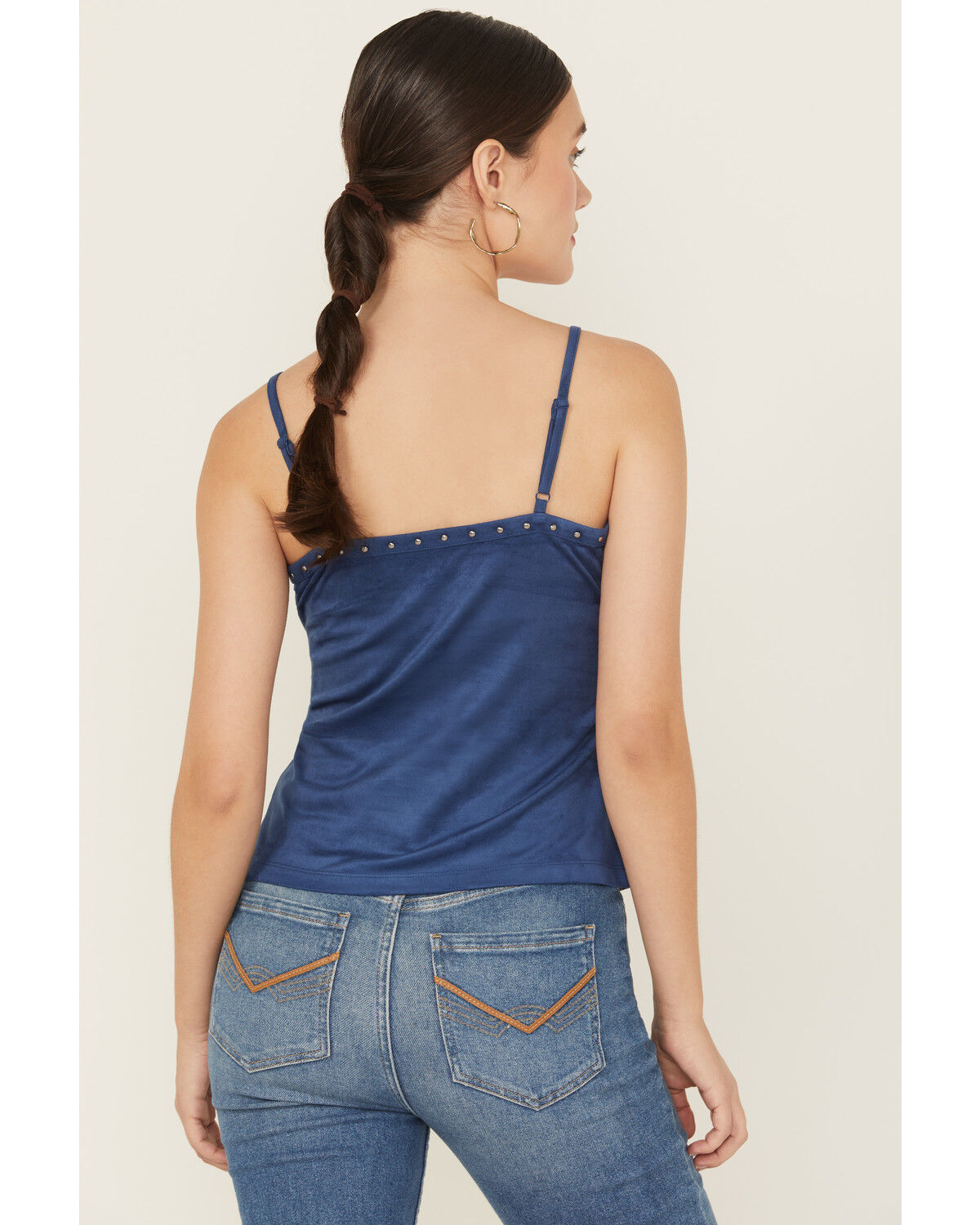 Image #5 - Idyllwind Women's Faux Suede Studded Fringe Sleeveless Tank Top, Blue, hi-res