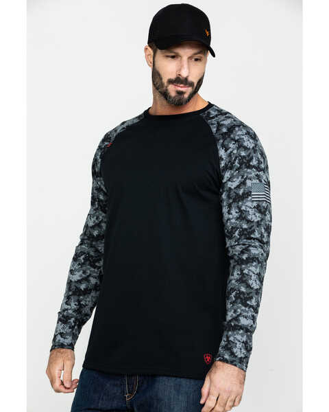 Image #1 - Ariat Men's Grey Camo FR Long Sleeve Work Raglan T-Shirt - Big, Camouflage, hi-res